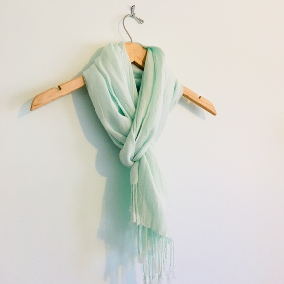Light Turquoise Scarf with Tassels - Picture 4 of 6